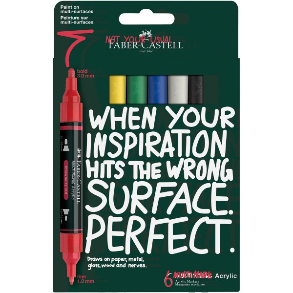 Faber-Castell "Multimark" Acrylic Twin Marker 6er Set (1-3mm) Basic Colors