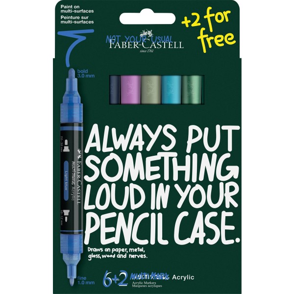 Faber-Castell "Multimark" Acrylic Twin Marker 6+2er Set (1-3mm) Frost Colors