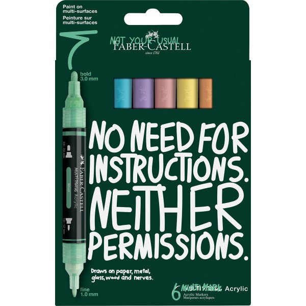 Faber-Castell "Multimark" Acrylic Twin Marker 6er Set (1-3mm) Pastel Colors