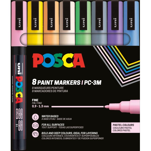 Uni Posca "PC-3M" Marker 8er Set - Pastel (0,9-1,3mm)
