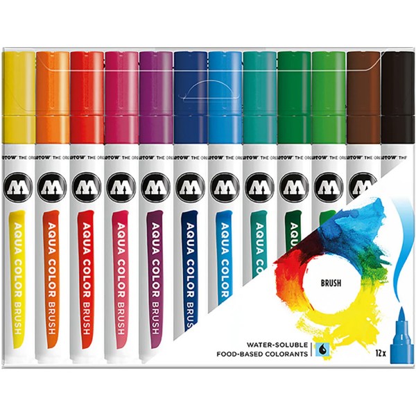 Molotow "Aqua Color Brush Pen" 12er Set Basic Colors