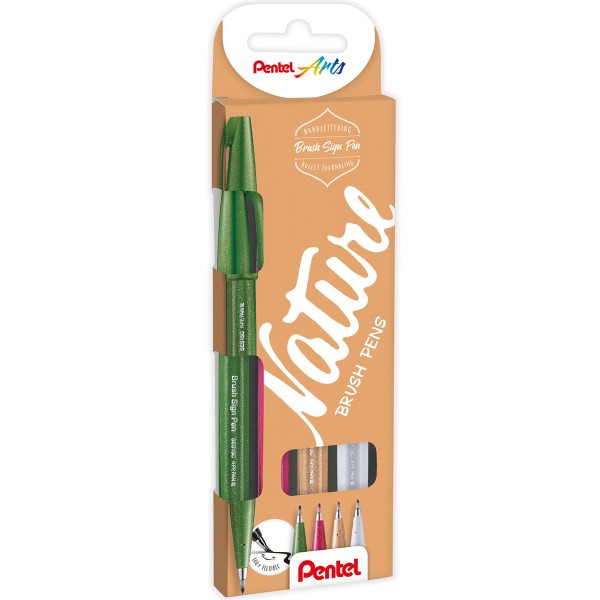Pentel "SES15" Arts Brush Sign Pen Handlettering Nature 4er Set (1-4mm)