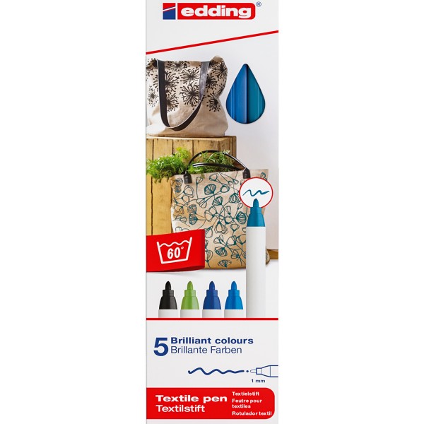 Edding "4600 Textil Marker" 5er Set cool colours - (1mm)