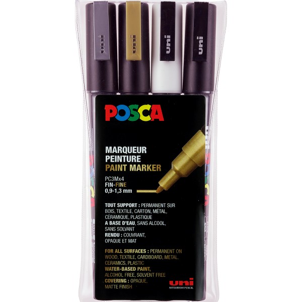 Uni Posca "PC-3M" Marker 4er Set (0,9-1,3mm) - Metallic