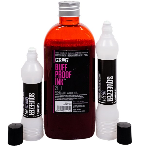 Grog "Buff Proof Ink (200ml) + Squeezer Small Refill Set - Splatter Red"