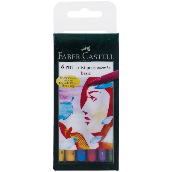 Faber-Castell "Pitt Artist Pen B (Brush)" Tuschestift 6er Set - Basic