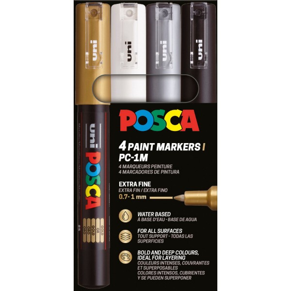 Uni Posca "PC-1M" Marker 4er Set (0,7-1mm) - Metallic