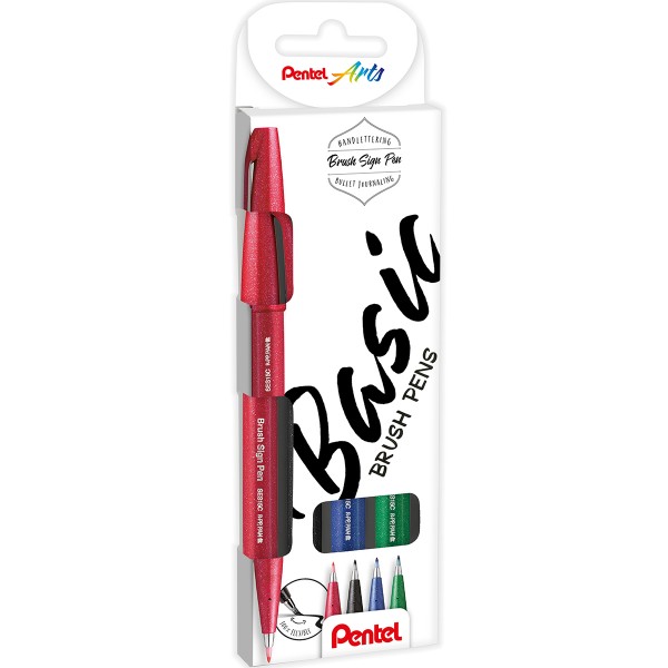 Pentel "SES15" Arts Brush Sign Pen Handlettering Basic 4er Set (1-4mm)
