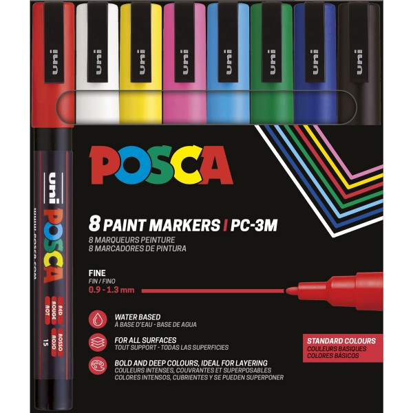 Uni Posca "PC-3M" Marker 8er Set (0,9-1,3mm) - Basic