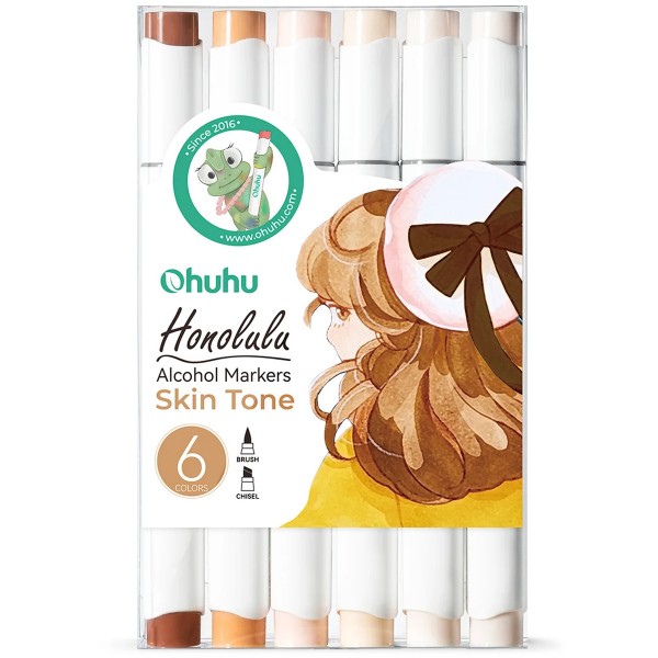 Ohuhu "Honolulu" Twin Layout Marker 6er Set (1-6mm) Skin Tones