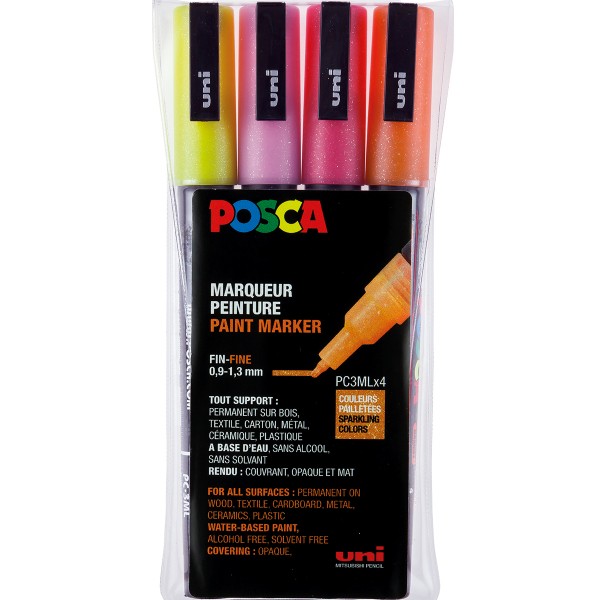 Uni Posca "PC-3M" Marker 4er Set (0,9-1,3mm) - Glitter 2