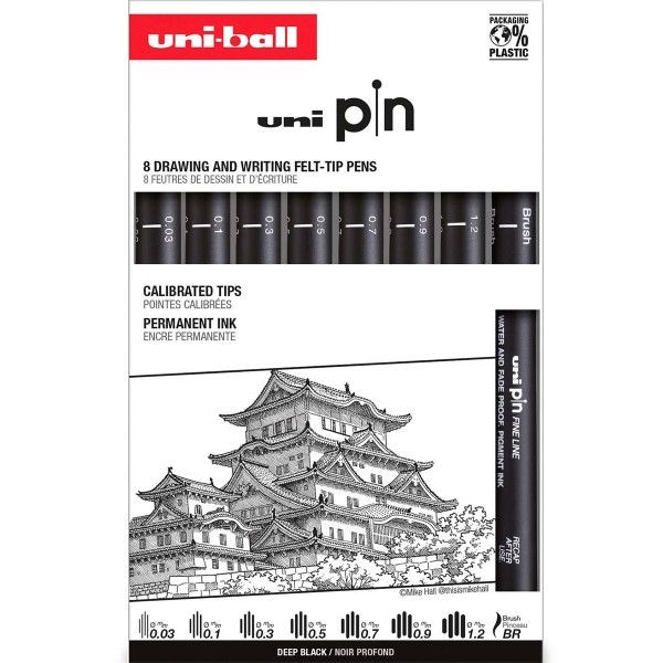 Uni-Ball "Klassik ASP010 Finelinerset Uni PIN" 8er Set