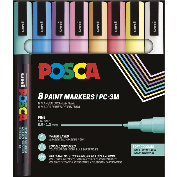 Uni Posca "PC-3M" Marker 8er Set (0,9-1,3mm) - Soft