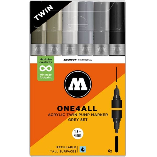 Molotow "One4all Acrylic Twin Marker 6er Set - Grey"