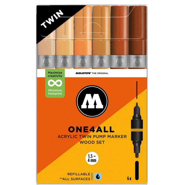 Molotow "One4all Acrylic Twin Marker 6er Set - Wood"
