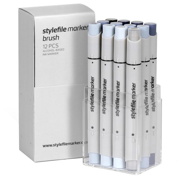 Stylefile Brush Twin Marker "12er Set" Cool Grey