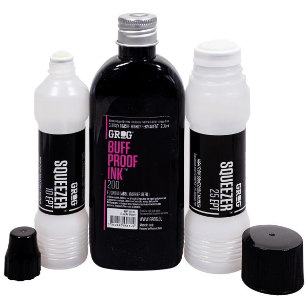 Grog "Buff Proof Ink (200ml) + Squeezer Medium Refill Set - Black"