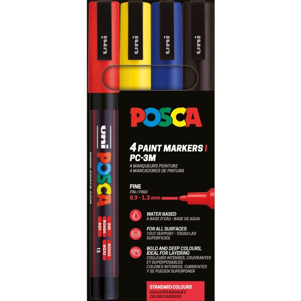 Uni Posca "PC-3M" Marker 4er Set (0,9-1,3mm) - Basic