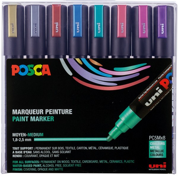 Uni Posca "PC-5M" Marker 8er Set (1,8-2,5mm) - Metallic