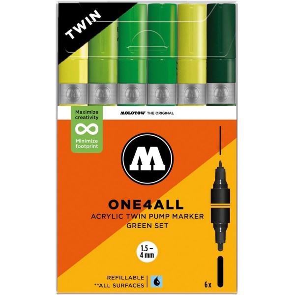 Molotow "One4all Acrylic Twin Marker 6er Set - Green"