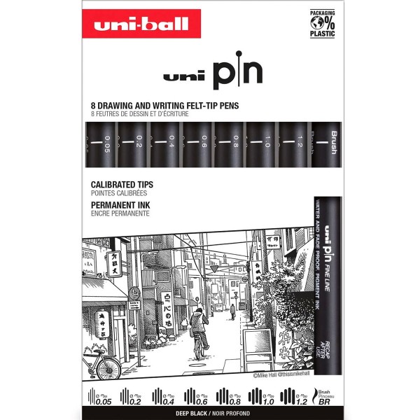 Uni-Ball "Klassik ASP011 Finelinerset Uni PIN" 8er Set