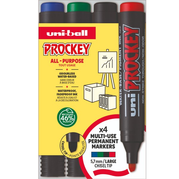 Uni Prockey "Permanent Chisel Marker" 4er Set (3-6mm)