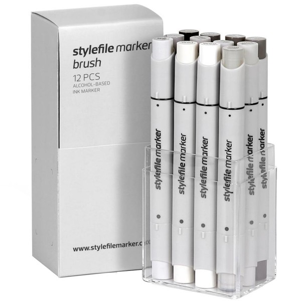 Stylefile Brush Twin Marker "12er Set" Warm Grey