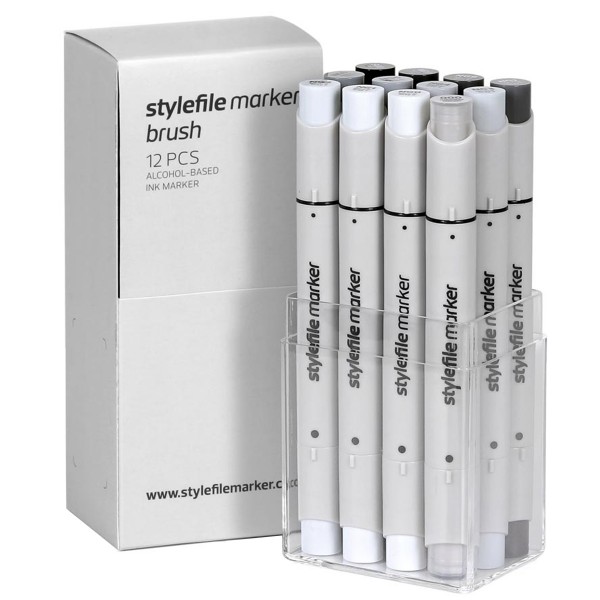 Stylefile Brush Twin Marker "12er Set" Neutral Grey