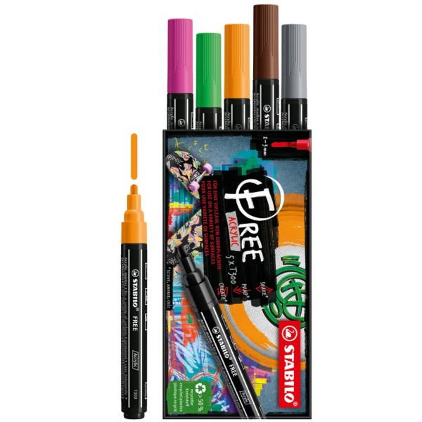 Stabilo "Acrylmarker Free T300 5er Set" (2-3mm) Vintage
