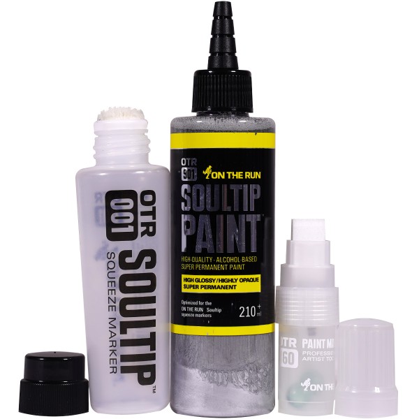 OTR.901 "Soultip Paint (210ml)" + Empty Marker 3er Set 2 - Chrome Silver