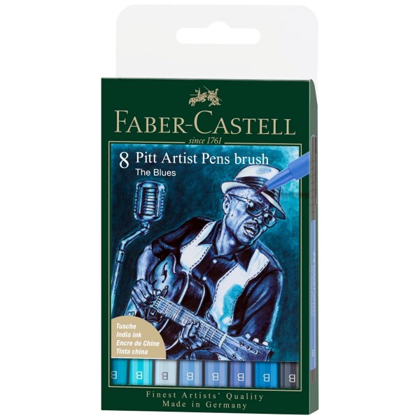 Faber-Castell "Pitt Artist Pens Brush" 8er Set - The Blues