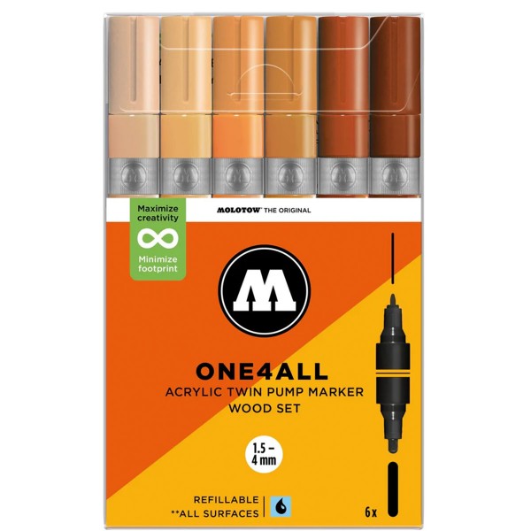 Molotow "One4all Acrylic Twin Marker 6er Set - Wood"