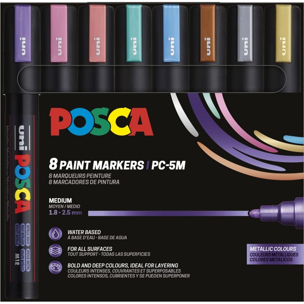 Uni Posca "PC-5M" Marker 8er Set (1,8-2,5mm) - Metallic Colors