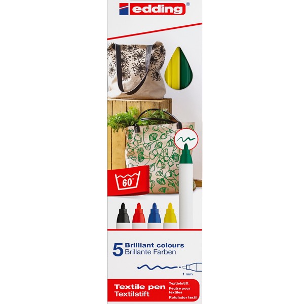 Edding "4600 Textil Marker" 5er Set basic colours - (1mm)