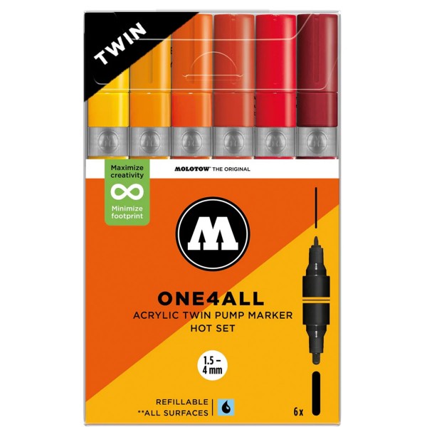 Molotow "One4all Acrylic Twin Marker 6er Set - Hot"