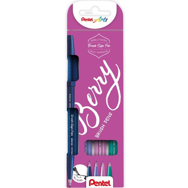 Pentel "SES15" Arts Brush Sign Pen Handlettering Berry 4er Set (1-4mm)