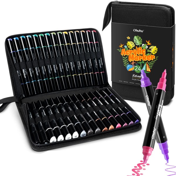 Ohuhu "Kakaako" Acrylic Twin Marker 24er +6 Set (0,7-3mm) Metallic Tones