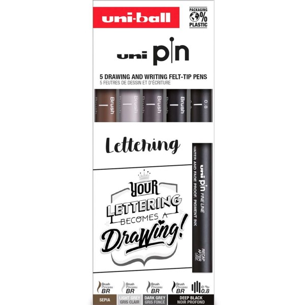 Uni-Ball "Lettering Finelinerset Uni PIN" 5er Set