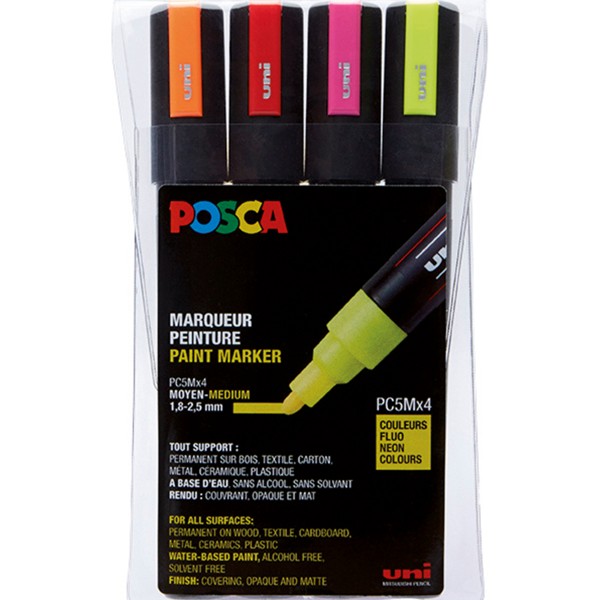 Uni Posca "PC-5M" Marker 4er Set (1,8-2,5mm) - Fluor/Neon