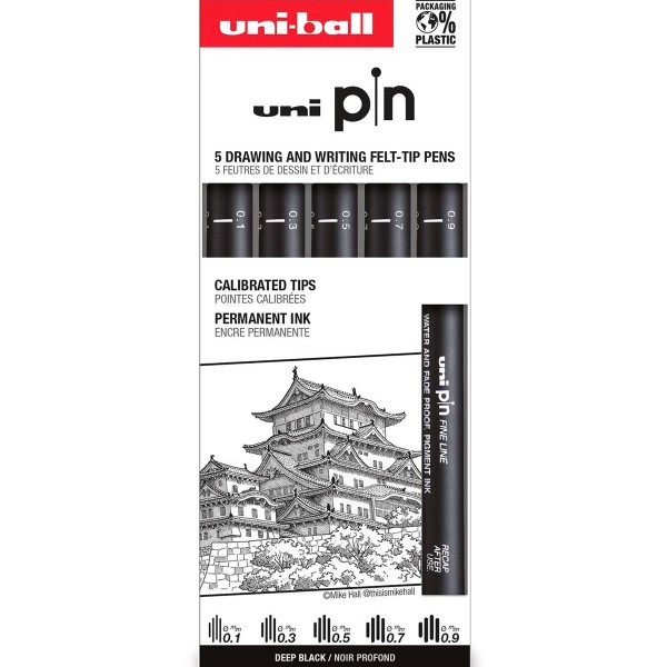 Uni-Ball "Klassik ASP008 Finelinerset Uni PIN" 5er Set
