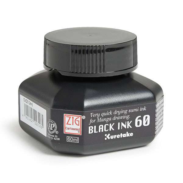 Kuretake ZIG Cartoonist Sumi Ink 60 - Black - 60 ml Bottle