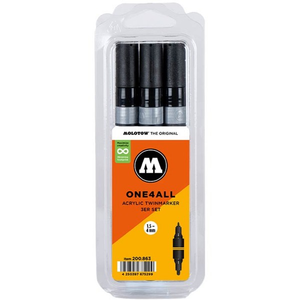 Molotow "One4all Acrylic Twin Marker 3er Set" - Black (Matt/Glanz/Metallic)