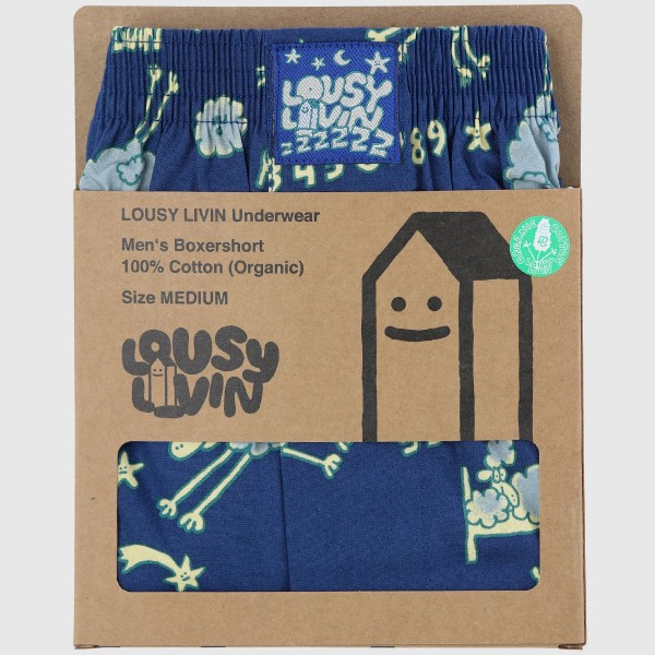 Lousy Livin 'Sheep' Boxershorts Aus Bio-Baumwolle - Dunkelblau Mit Schäfchen-Print