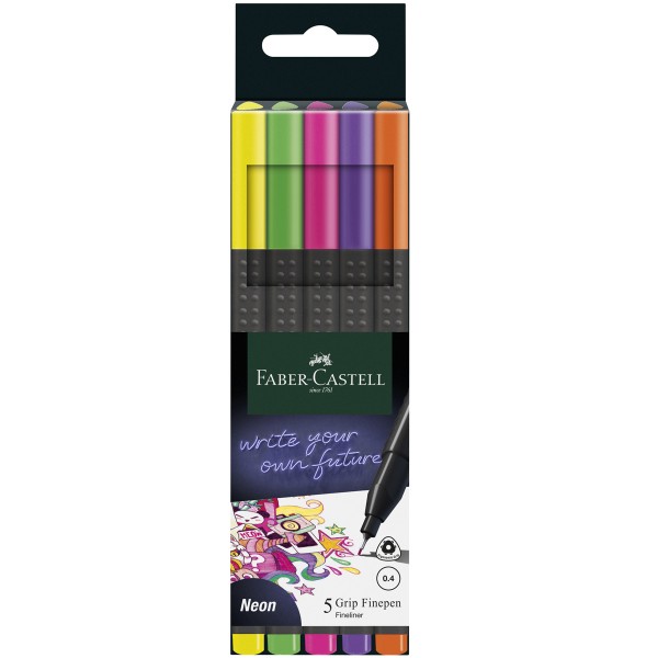 Faber-Castell "Finepen Grip 0.4" (0,4mm) - 5er Neon Etui