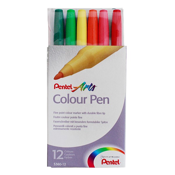 Pentel "S360" Arts Colour Pen (1-2mm) - 12er Set