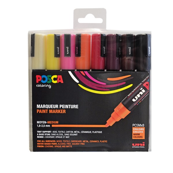 Uni Posca "PC-5M" Marker 8er Set (1,8-2,5mm) - Warm Colors