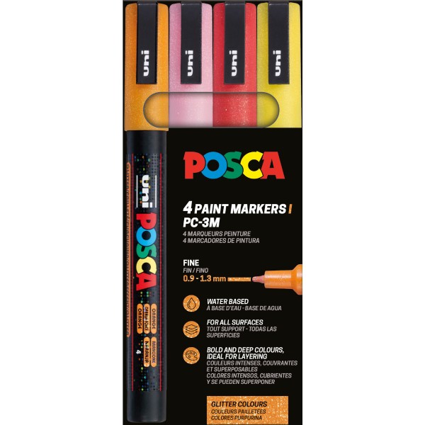 Uni Posca "PC-3ML" Marker 4er Set (0,9-1,3mm) - Glitter 2