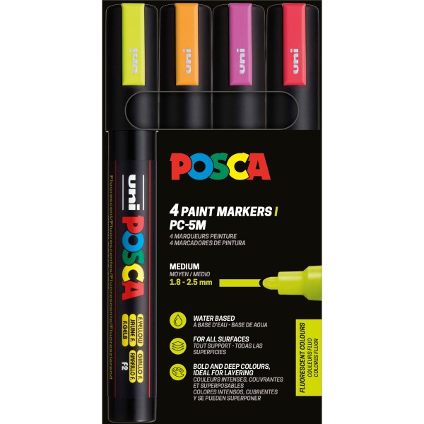 Uni Posca "PC-5M" Marker 4er Set (1,8-2,5mm) - Fluor/Neon