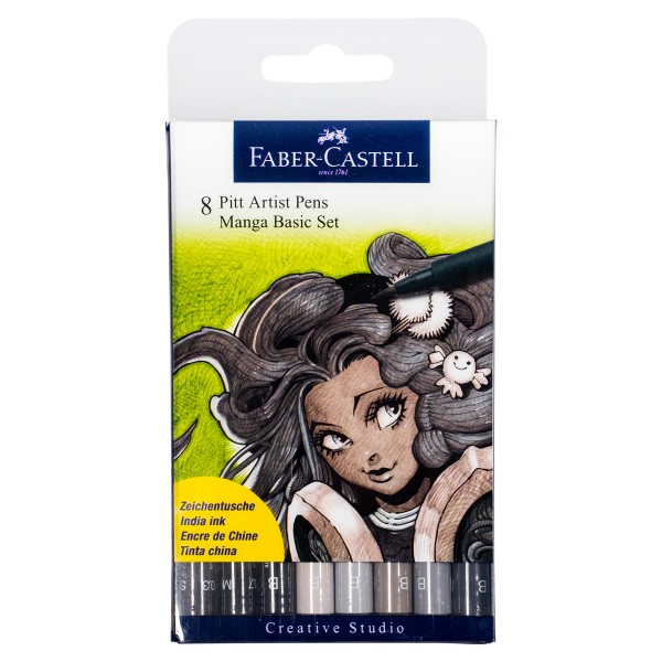 Faber-Castell "Pitt Artist Pen" Tuschestift 8er Set - Manga Black