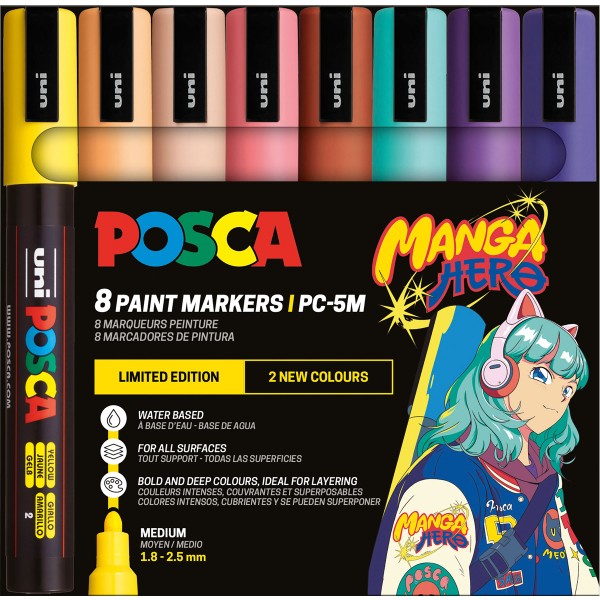 Uni Posca "PC-5M" Marker 8er Set (1,8-2,5mm) - Manga Hero
